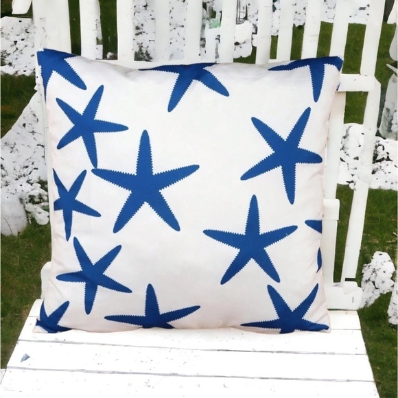 Coastal Starfish Pillow Cover Beach Nautical Square Blue White 17. 7 X 17.7 in - Picture 8 of 16